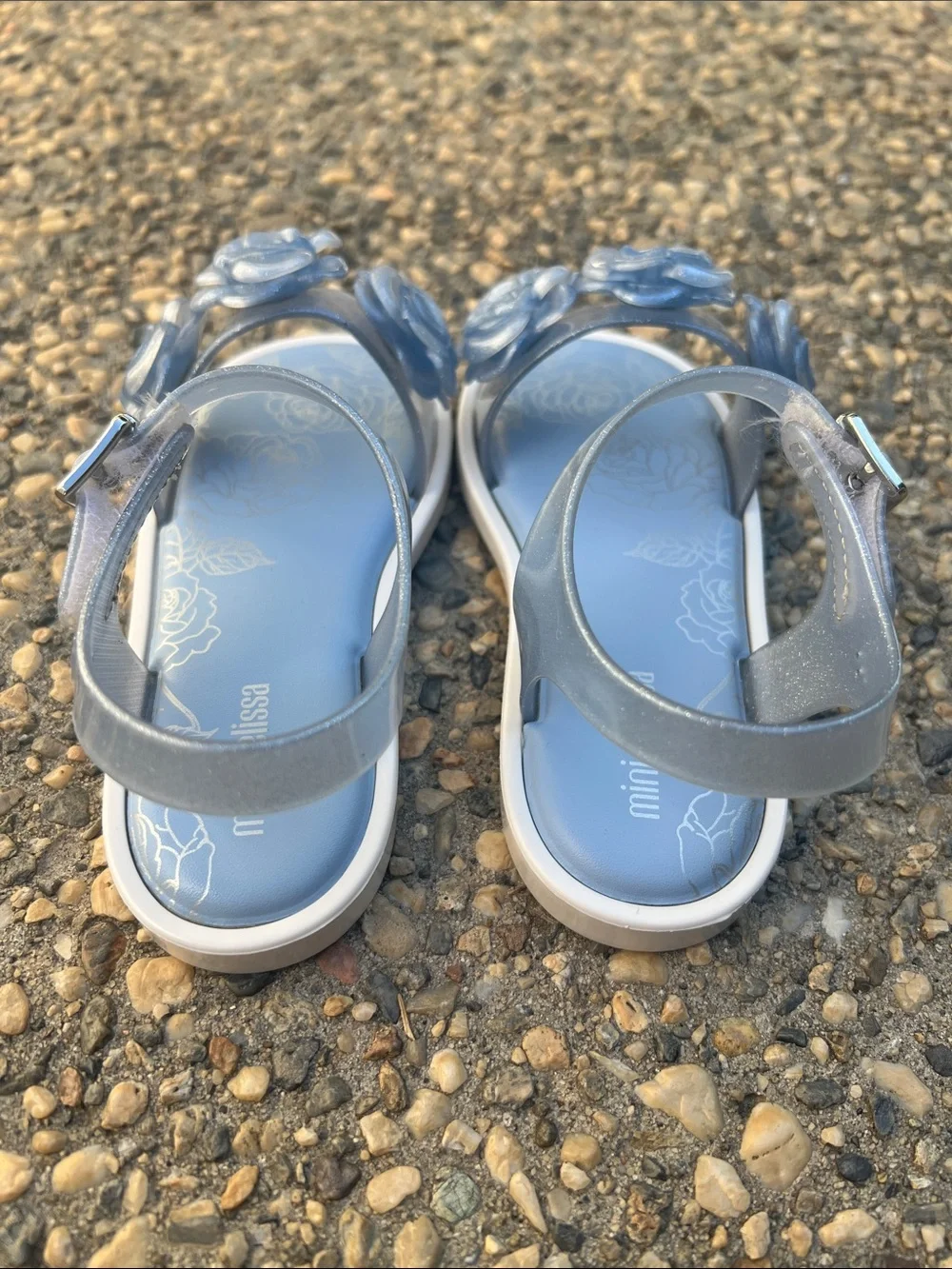 Mini Melissa Light Blue Glitter Rose Appliqué Jelly Sandals